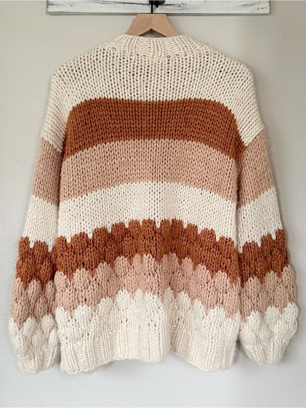 ANTHROPOLOGIE M Sadie & Sage Textured Stripe Sweater Chunky Cable Knit Cardigan